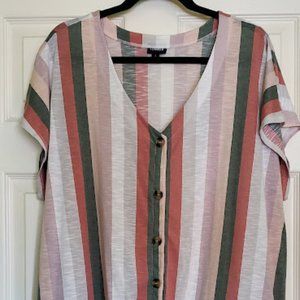 Slub V-Neck Tie Front Top